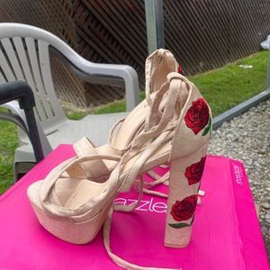 Tan heels with roses
